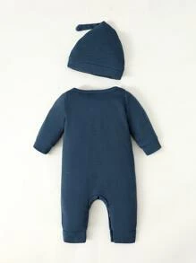 SHEIN 男婴童華夫格編織連身褲 - 藏蓝色 - 查看 2