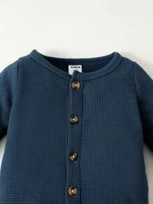 SHEIN 男婴童華夫格編織連身褲 - 藏蓝色 - 查看 4