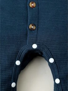 SHEIN 男婴童華夫格編織連身褲 - 藏蓝色 - 查看 6