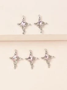5 cái/bộ Rhinestone Trang Trí Ngôi Sao Bốn Cánh DIY Mặt Dây Chuyền - Bạc - Xem 1