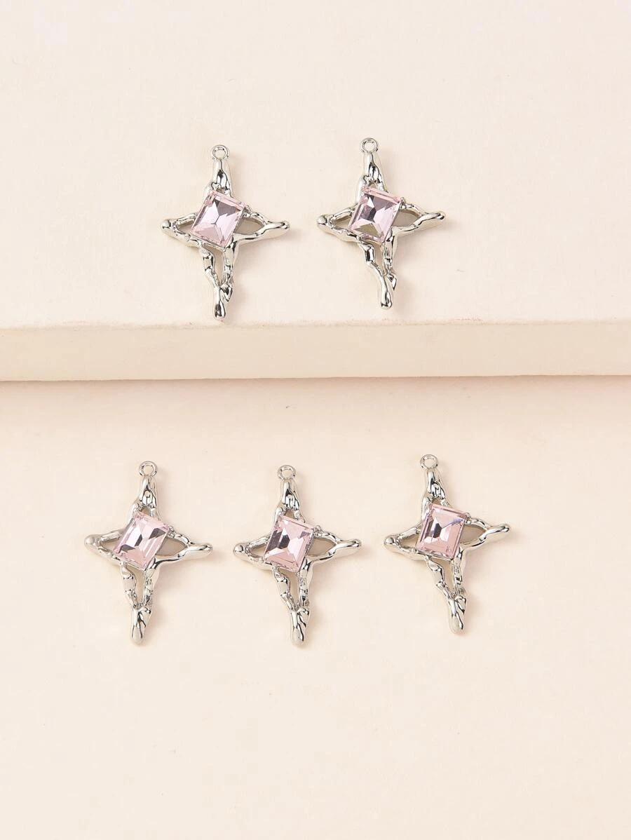 5 cái/bộ Rhinestone Trang Trí Ngôi Sao Bốn Cánh DIY Mặt Dây Chuyền - Bạc - Xem 1