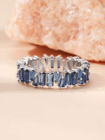 Classic Baguette Cubic Zirconia Engagement Rings For Women Luxury 18K Gold Color Plated Wedding Party Jewelry