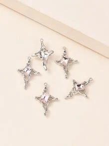 5 cái/bộ Rhinestone Trang Trí Ngôi Sao Bốn Cánh DIY Mặt Dây Chuyền - Bạc - Xem 2