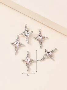 5 cái/bộ Rhinestone Trang Trí Ngôi Sao Bốn Cánh DIY Mặt Dây Chuyền - Bạc - Xem 4