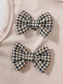 SHEIN 小女童前蝴蝶結背心上衣和格紋附腰帶短褲 - 彩色 - 查看 7