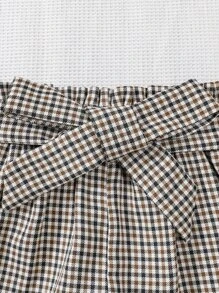SHEIN 小女童前蝴蝶結背心上衣和格紋附腰帶短褲 - 彩色 - 查看 8