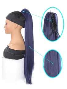 Extra Long Straight Ponytail Synthetic Hair Extension - Navy Blue - View 5