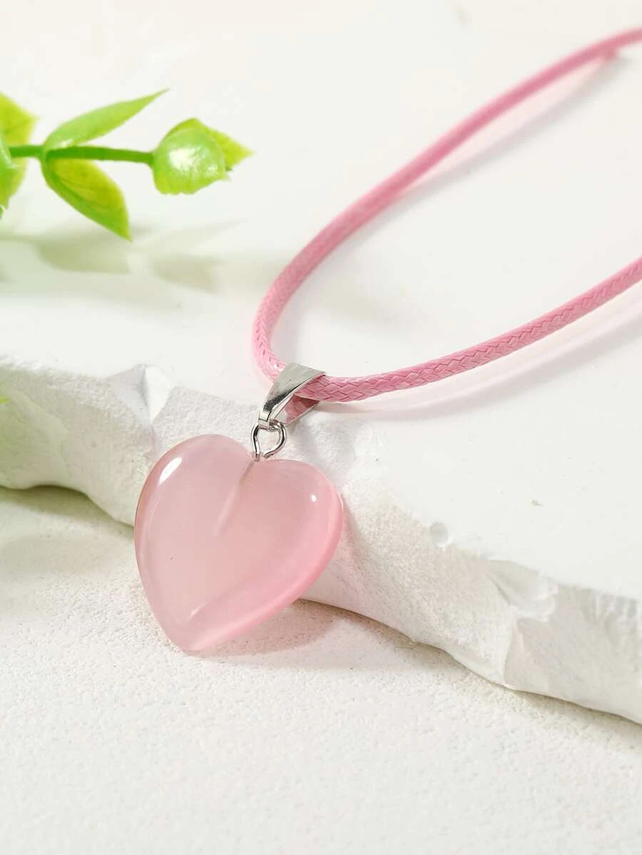 Heart Charm Necklace - Pink - View 1
