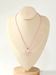 Heart Charm Necklace - Pink - View 2