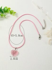 Heart Charm Necklace - Pink - View 3