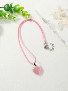 Heart Charm Necklace - Pink - View 4