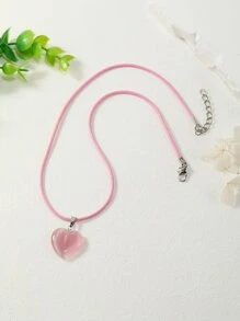 Heart Charm Necklace - Pink - View 5