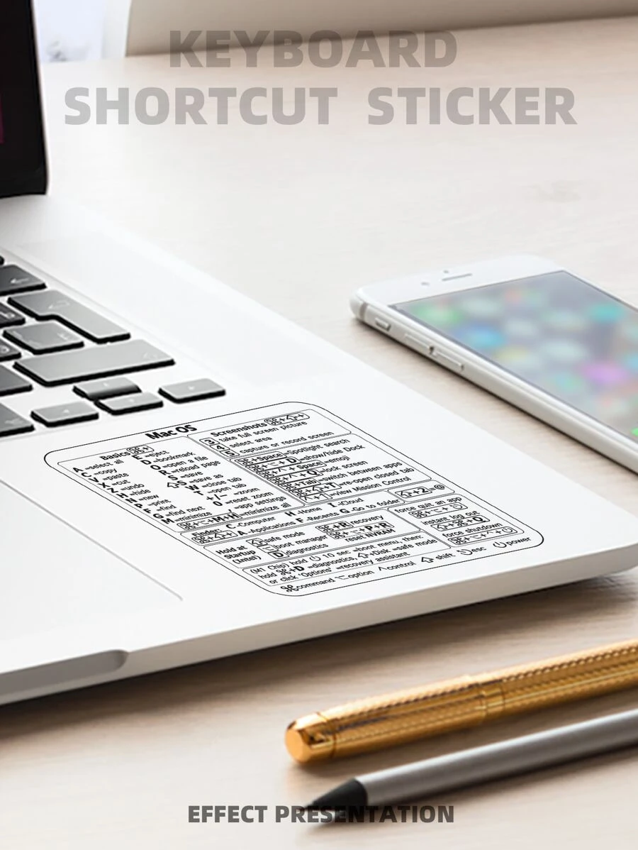 قطعة واحدة من ملصق اختصار الكمبيوتر المحمول متوافق مع MacBook 24 بوصة ، ملصقات لوحة المفاتيح - الأسود - مشاهدة 1