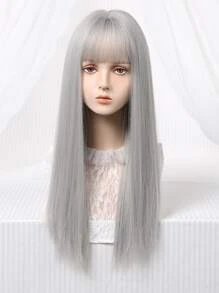 長款直筒人造假髮帶劉海 - 灰色 - 查看 5