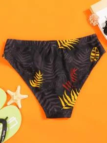 Manfinity Men Leaf Print Swim Brief - Black - View 2