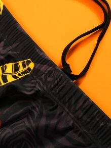 Manfinity Men Leaf Print Swim Brief - Black - View 4