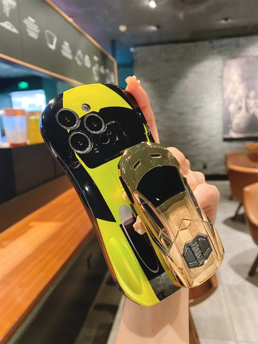 1 chiếc xe thể thao thời trang màu vàng Imd được chế tạo bằng vỏ lai mềm & cứng, chống rơi & chống mồ hôi & chống vân tay & chống mài mòn & không phai màu Tương thích với iPhone - Nhiều màu - Xem 1