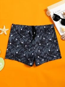 Surfspeed Hombres Shorts de natación con estampado tropical - Gris - Ver 1