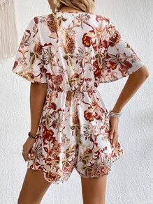 SHEIN VCAY Floral Print Butterfly Sleeve Romper - Multicolor - View 2