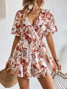 SHEIN VCAY Floral Print Butterfly Sleeve Romper - Multicolor - View 4