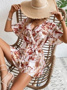 SHEIN VCAY Floral Print Butterfly Sleeve Romper - Multicolor - View 5