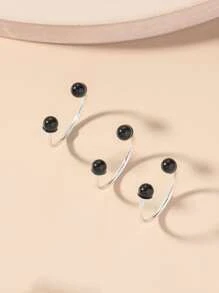 3入組/套球裝飾開口戒指 - 黑色 - 查看 2