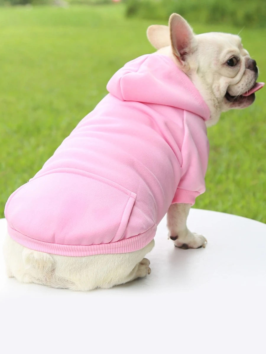 1pc Solid Color Pet Hoodie With Pocket - Pink - View 1