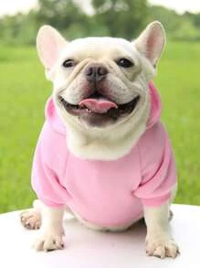 1pc Solid Color Pet Hoodie With Pocket - Pink - View 2