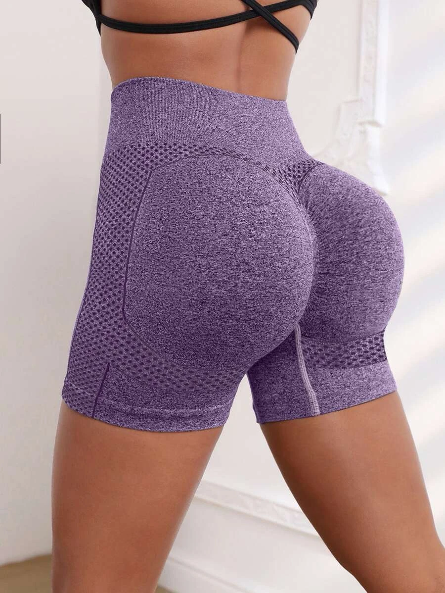 Yoga Basic Seamless Scrunch Butt Tummy Control Sports Shorts - Violet Purple - View 1