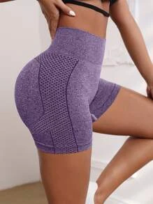 Yoga Basic Seamless Scrunch Butt Tummy Control Sports Shorts - Violet Purple - View 4