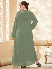 Al Najma 大碼亮片拼接連帽超長摩洛哥連身袍 - 青檸色 - 查看 2