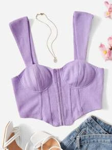 SHEIN MOD Hook and Eye Asymmetrical Hem Tank Top - Purple - View 1