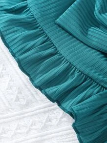 SHEIN Girls Bow Front Ruffle Hem Cami Top & Tropical Print Trousers - Multicolor - View 3