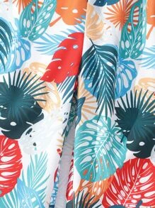 SHEIN Girls Bow Front Ruffle Hem Cami Top & Tropical Print Trousers - Multicolor - View 4