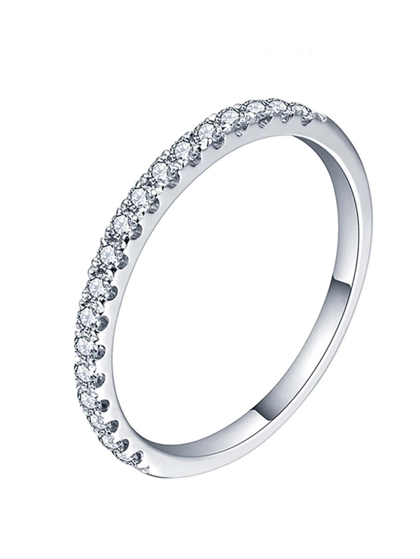 Laboratory-Created Moissanite Decor Silver Wedding Band Engagement Bridal Jewelry