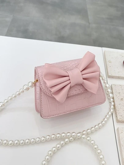 Girls Bow Decor Quilted Crossbody Bag