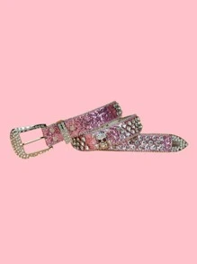 1 pieza Cinturón de mujer con decoración de rhinestones, para Halloween - Rosa - Ver 2
