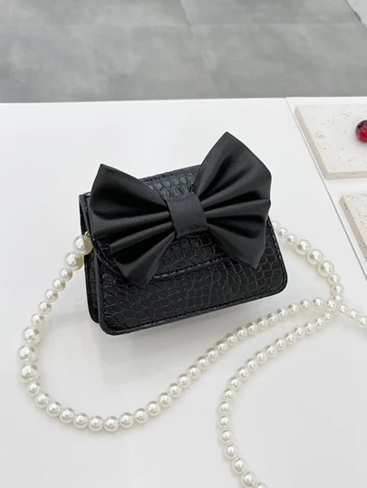 Girls Crocodile Embossed Bow Decor Square Bag