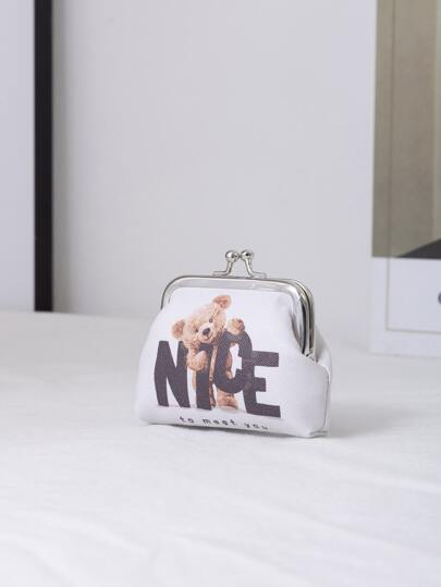 Girls Cartoon Bear & Letter Graphic Coin Purse