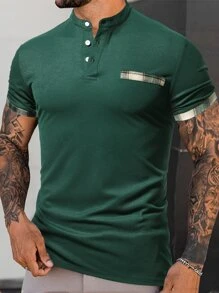 Manfinity Homme Men Contrast Trim Polo Shirt - Dark Green - View 1