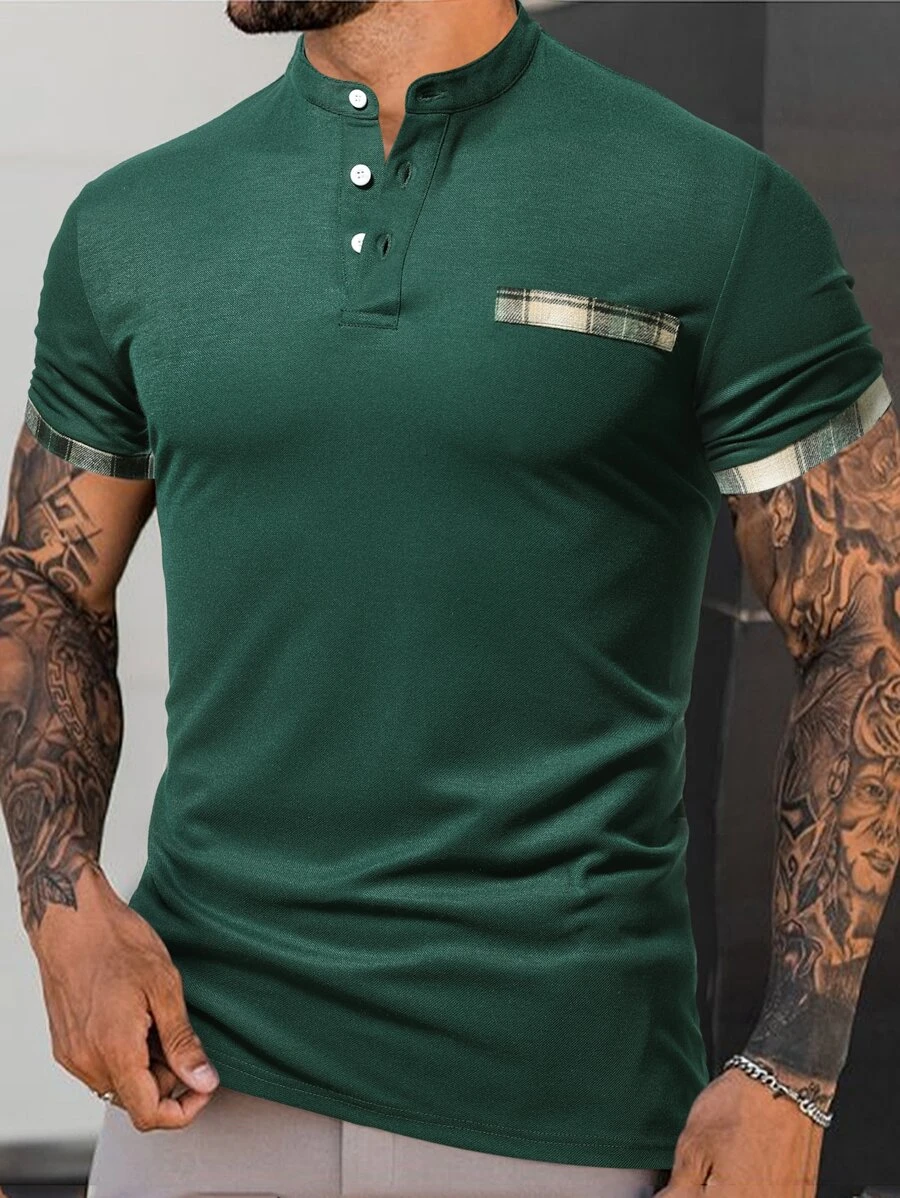 Manfinity Homme Men Contrast Trim Polo Shirt - Dark Green - View 1