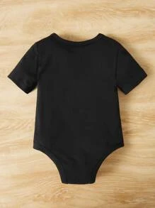 SHEIN 男嬰字母圖案T恤連體衣 - 黑色 - 查看 2