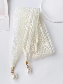 1 件蕾丝刺绣腰绳优雅珍珠装饰可调节腰带，多功能用于缠绕头发、包袋配饰，日常使用夏季、学校秋季、秋季、万圣节 - 白色 - 查看 3