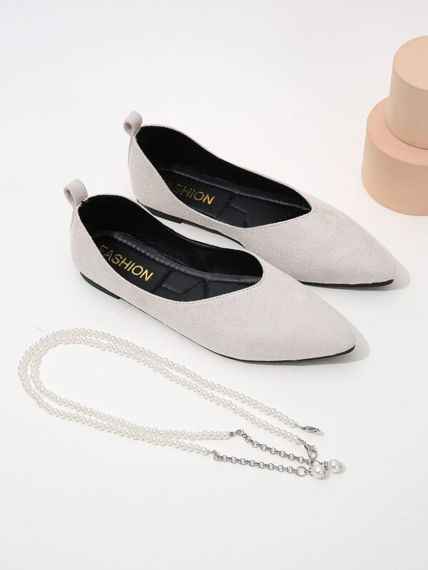 Women Multiway Wear Point Toe Ballet Flats With Chain, Elegant Outdoor