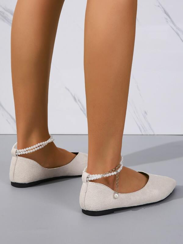 Women Multiway Wear Point Toe Ballet Flats With Chain, Elegant Outdoor