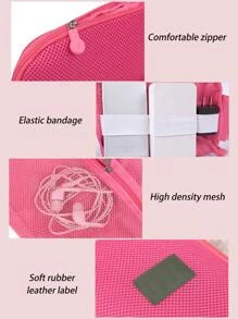 1pc Pink Patch Decor Mesh Storage Bag, Simple Polyamide Portable Waterproof Storage Bag For Travel - Pink - View 5