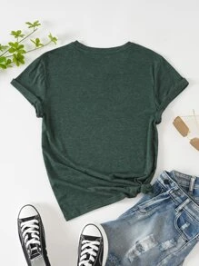 SHEIN Essnce Mountain And Slogan Graphic Tee - Dark Green - View 2