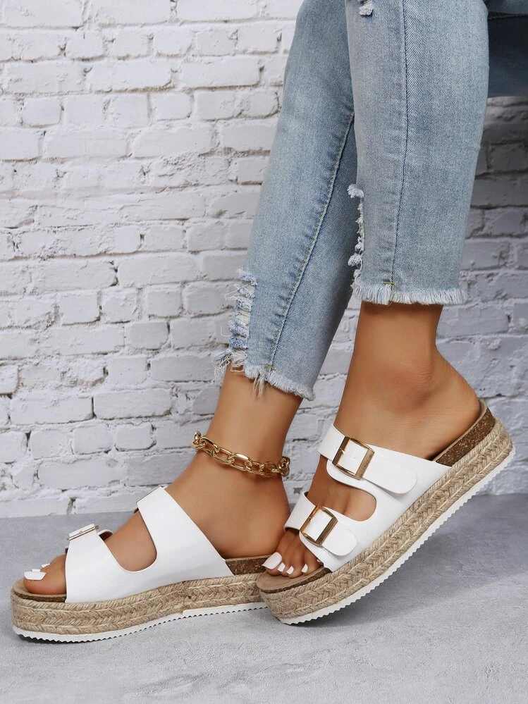 Mujer Sandalias de alpargata con diseño de hebilla plataforma vacación blanco - Blanco - Añade 2