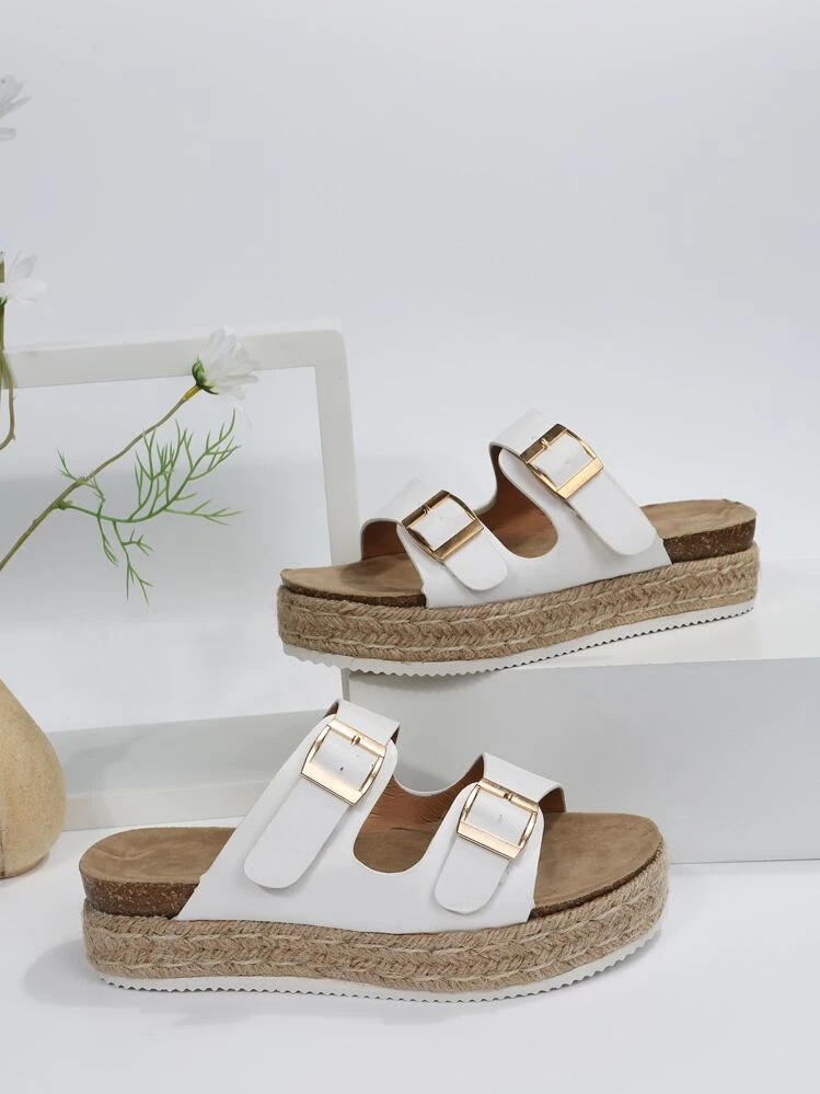 Mujer Sandalias de alpargata con diseño de hebilla plataforma vacación blanco - Blanco - Añade 3