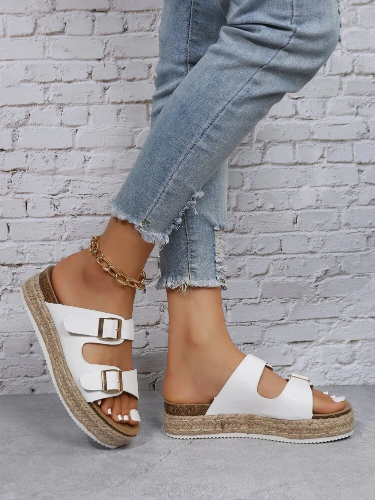 Mujer Sandalias de alpargata con diseño de hebilla plataforma vacación blanco - Blanco - Añade 5